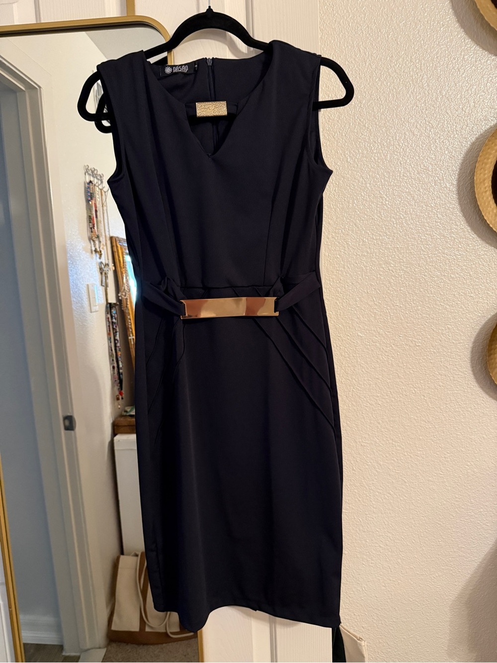 OASAP Black Sleeveless Sheath Dress with Gold Waist Plaque